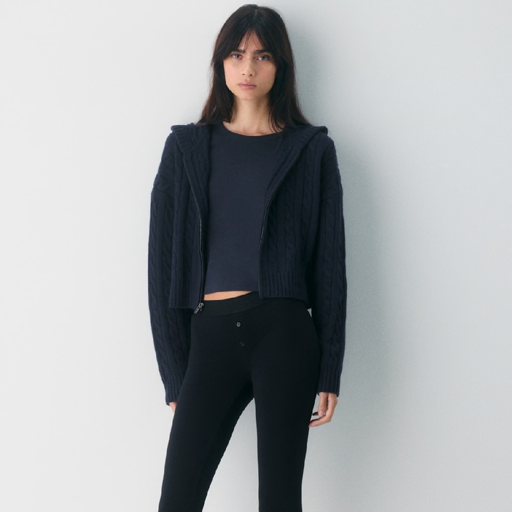 Aritzia Dark Blue Cable Knit Women's Cardigan
